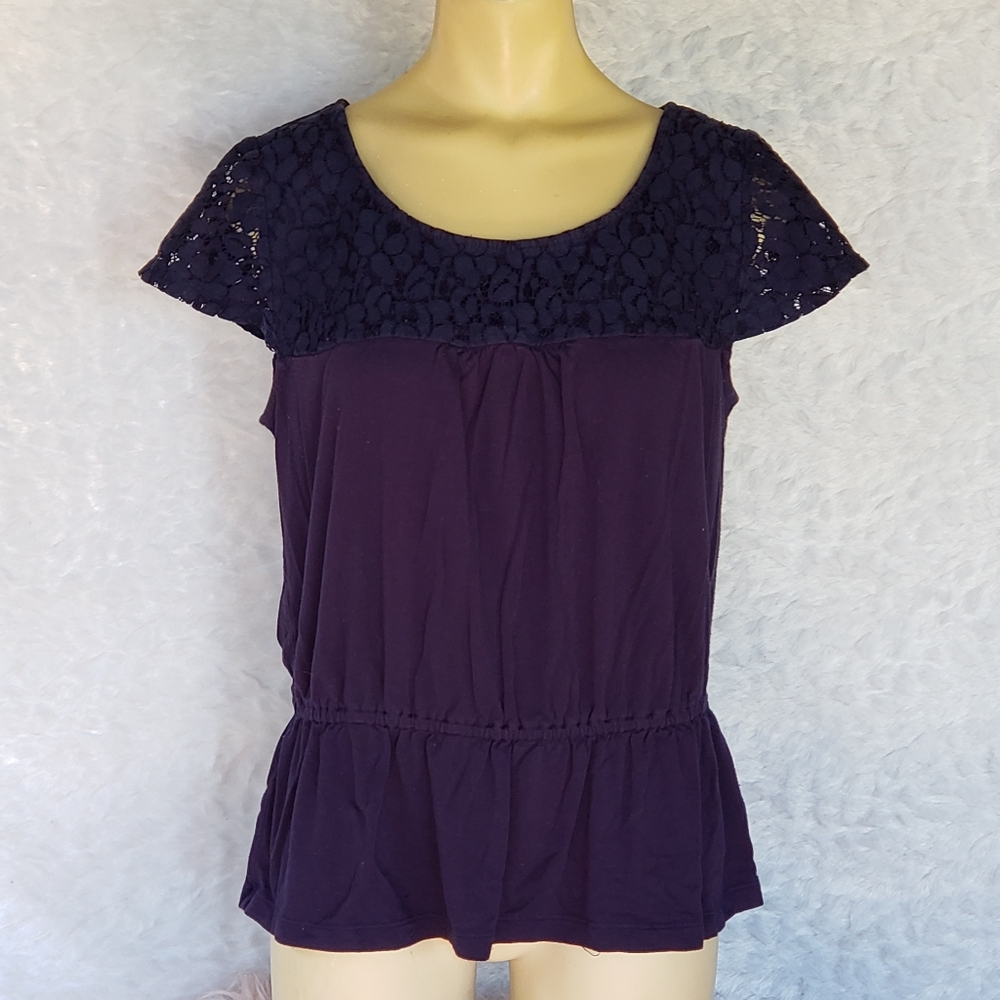 Navy Blue Peplum Style Top With Lace